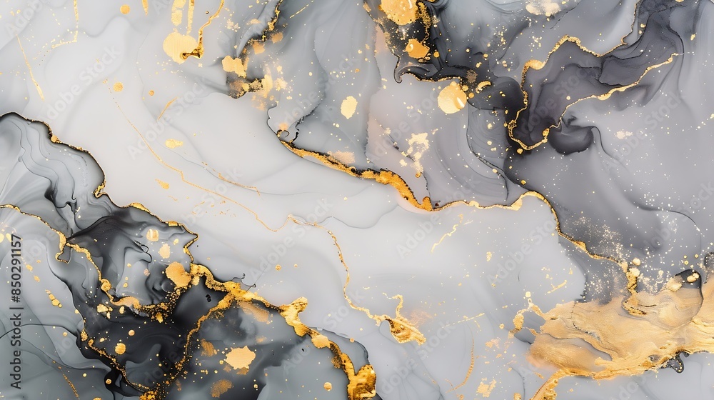 Poster abstract marble grey art with gold gray background with golden paint beautiful smudges and stains ma