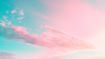 Pink abstract sky background, pastel fluffy clouds on morning blue summer sky.	