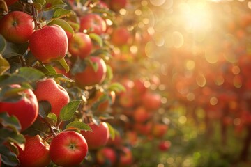 Red Apples Ripening in the Sunlight on a Tree Branch