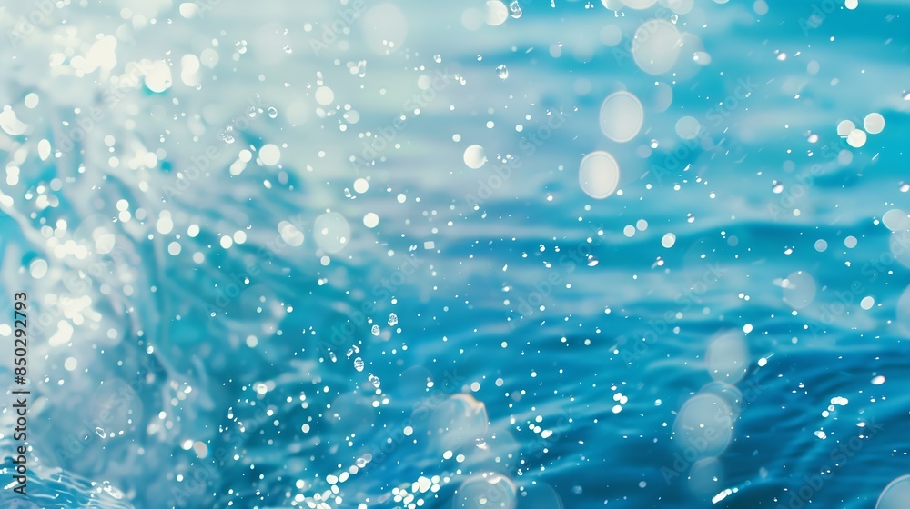 Aufkleber transparent blue clear water surface texture with ripples splashes and bubbles abstract nature backg
