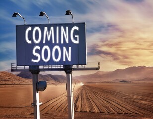 Text sign showing coming soon on a billboard, business concept