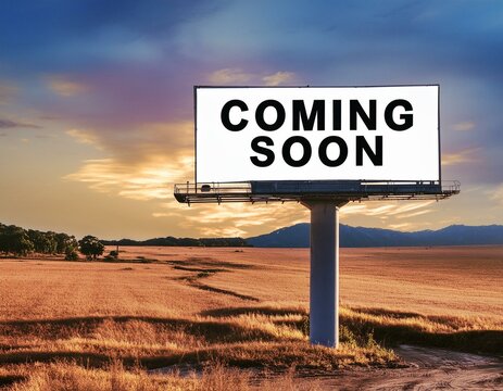 Text sign showing coming soon on a billboard, business concept - Powered by Adobe