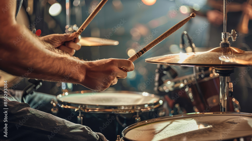 Sticker Drummer’s Hands Using Sticks on Drum Kit