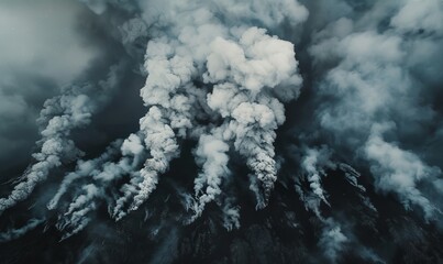 photo of an erupting volcano taken from above