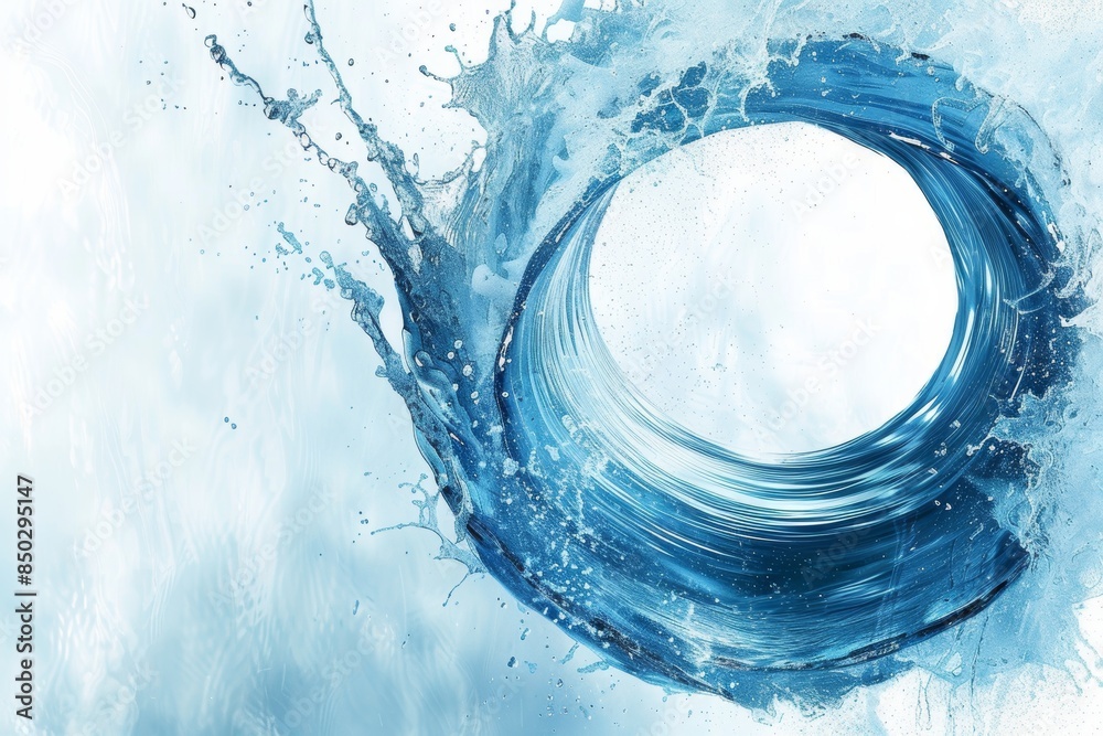 Aufkleber Dynamic splash of water creating a circular shape, emphasizing the purity and motion of clear blue water in a refreshing and abstract form, Generative AI