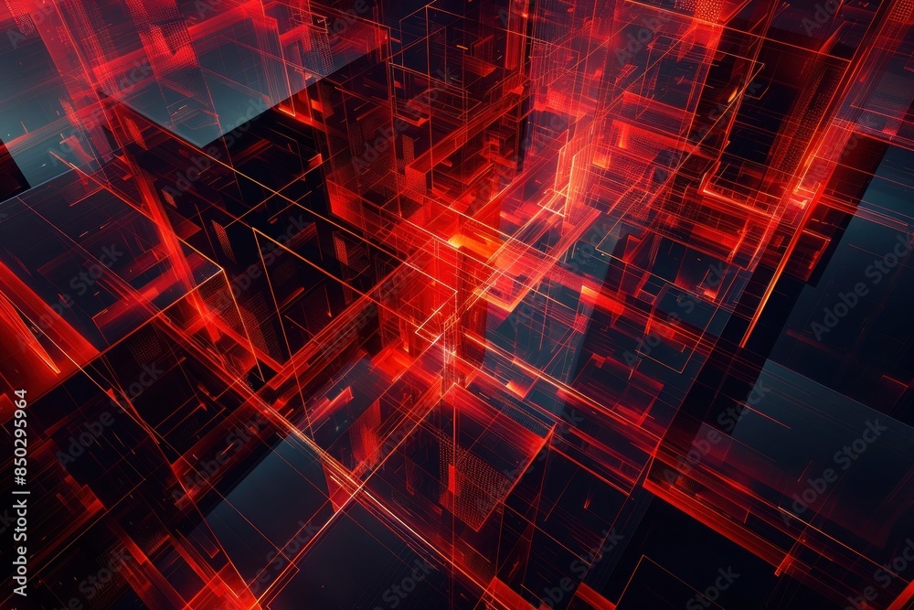 Fototapete Abstract background with a complex array of geometric shapes that create a visualization reminiscent of a futuristic cityscape..	