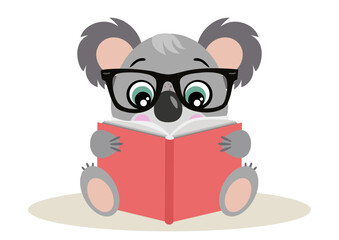 Cute koala sitting reading a book