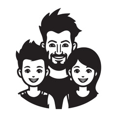 Simple flat family icon, black vector illustration on white background