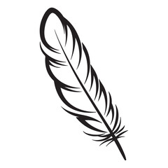 Fototapeta premium Simple flat feather doodle symbol, black vector illustration on white background
