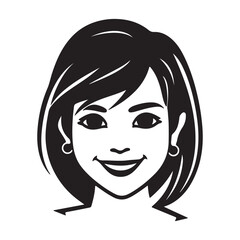 Simple flat female avatar logo, black vector illustration on white background