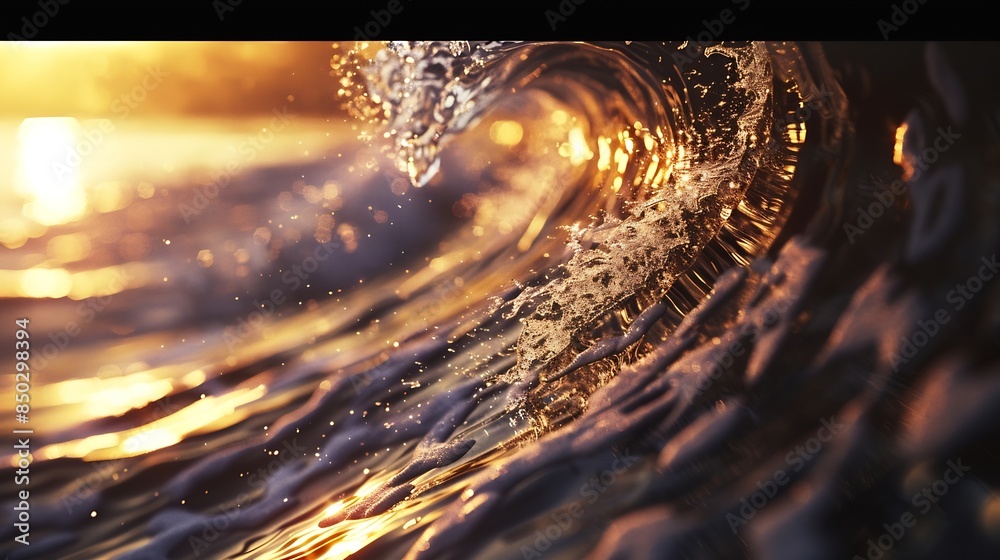 Aufkleber close up inside of abstract wave breaking in the sunset or sunrise background natural light : genera