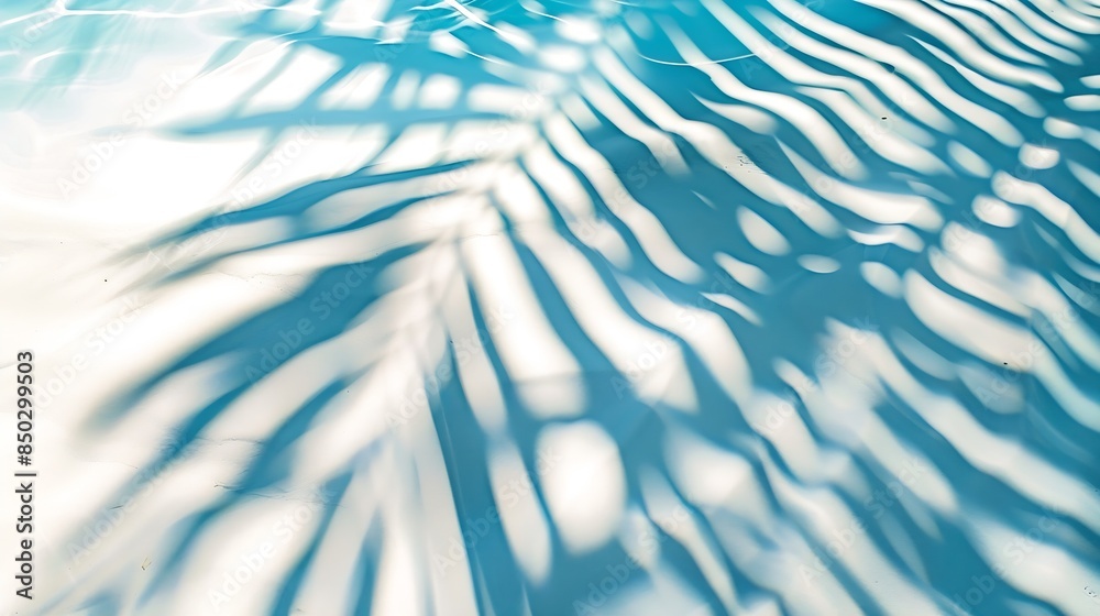 Aufkleber palm leaf shadow on abstract white sand beach background sun lights on water surface beautiful abstr