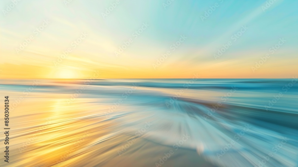 Aufkleber sunset on the beach abstract motion blur abstract seascape in light turquoise and yellow colors copy