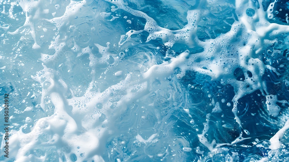 Aufkleber transparent blue clear water surface texture with ripples splashes and bubbles abstract nature backg