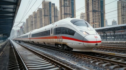 Fototapeta premium Portrait of an electric fast train at a station. public transport