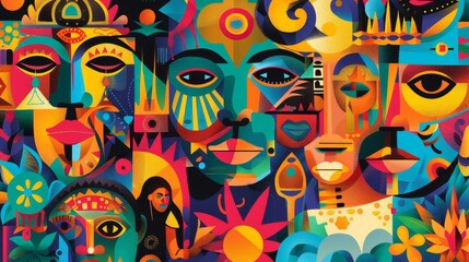 Fototapeta premium Cultural symbols and historical icons representing Latin American diversity background