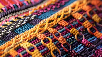 Latin American crafts depicted digitally with vibrant colors and intricate patterns background