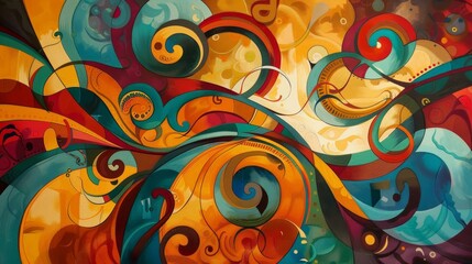 Fototapeta premium Hispanic Heritage Month celebration with swirling shapes and vibrant colors background