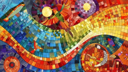 Vibrant colors and intricate patterns in Hispanic Heritage Month mosaic background
