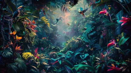 Obraz premium Dreamscape inspired by Latin American beauty with lush scenery and wildlife background