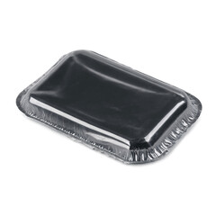 Black aluminum foil food container isolated on transparent, white background, png for culinary presentation