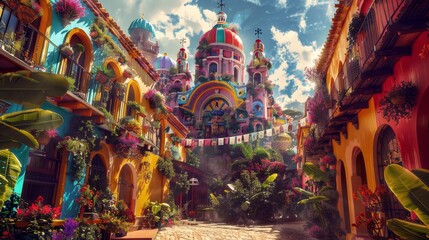 Fototapeta premium Surreal and colorful depiction of Hispanic Heritage celebrations background
