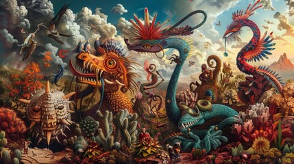 Obraz premium Mythical beings from Hispanic folklore in captivating dreamscape background