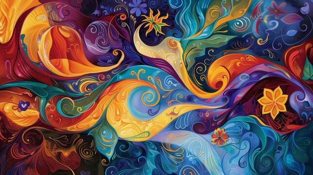 Swirling words and symbolic imagery in abstract Hispanic literature background