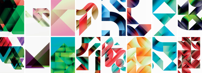 Triangles and circles abstract shapes templates set