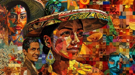 Fototapeta premium Cultural symbols in mosaic celebrating Hispanic Heritage background