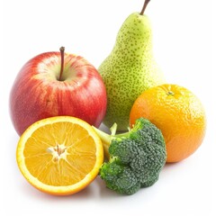 Assorted Fruits and Vegetables on White Background