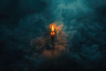 Flames burning and smoke, dark background