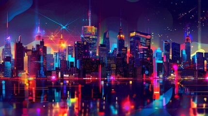 Obraz premium Vibrant hues illuminate futuristic cityscape for Hispanic Heritage background