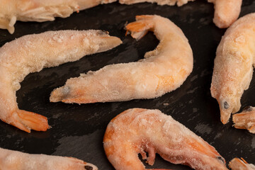 semi-finished product of heavily frozen red shrimps