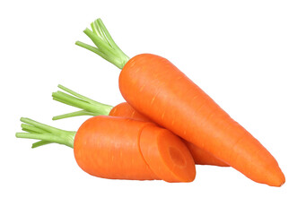 Carrots, halves and pieces isolated, carrot macro studio photo, transparent PNG, PNG format