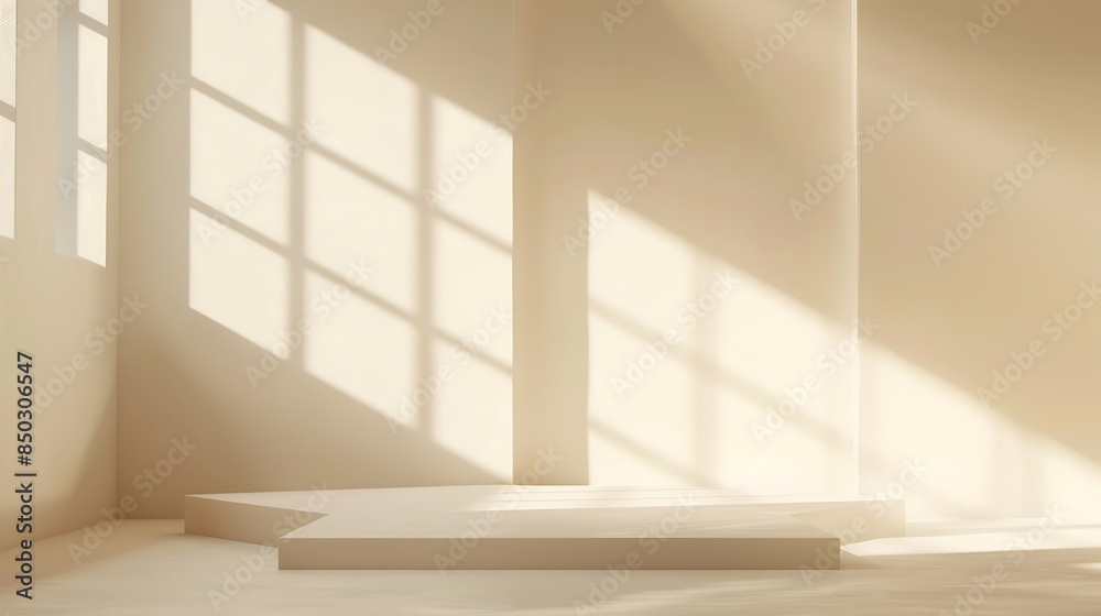 Leinwandbilder empty studio 3d exhibition background pastel creamy beige stage with soft natural abstract diagonal 