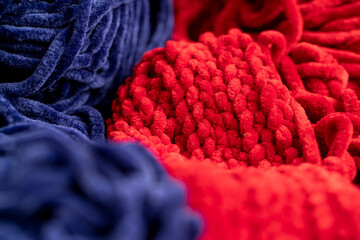 new soft blue threads with traces of other threads in close-up