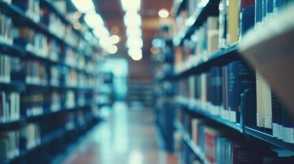 A defocused glimpse of the librarys tranquil atmosphere