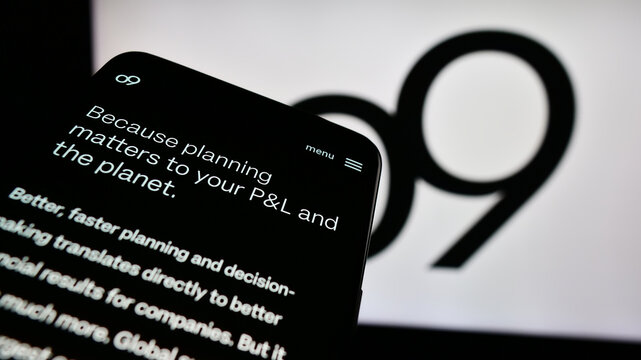 Stuttgart, Germany - 06-01-2024: Mobile phone with webpage of US analytics software company o9 Solutions Inc. in front of business logo. Focus on top-left of phone display.