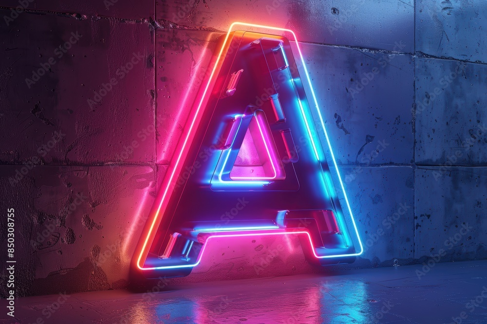 Fototapete a futuristic 3d icon of the letter a designed with neon lighting effects and a sleek appearance suit