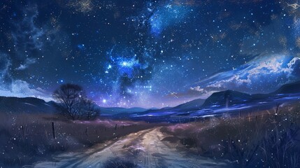 Fototapeta premium Shimmering galaxies and nebulae create winter sky beauty background