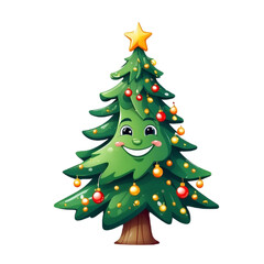 Fototapeta premium a christmas tree with a smiling face on it isolated on transparent background