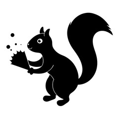 A squirrel with a brush from which multi-colored drops of paint fly away. 