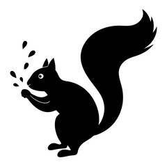 A squirrel with a brush from which multi-colored drops of paint fly away. 