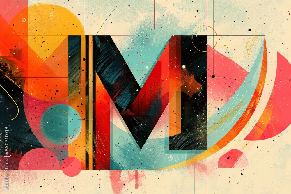 Fototapete an abstract illustration of the letter m featuring geometric shapes and bold lines creating a modern