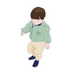 歩き始めた１歳くらいのパーカーを着た子供