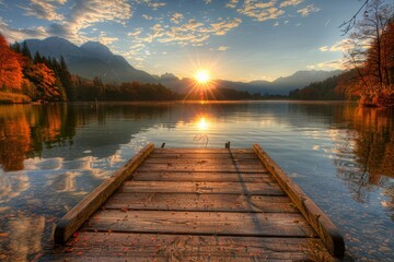 Captivating autumn sunset at hintersee lake on a sunny day, creating a picturesque scene - Powered by Adobe