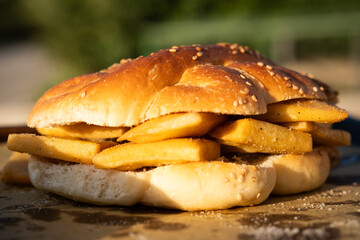 Panelle sandwich bread is a traditional street food from sicily italy 