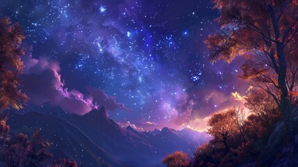 Obraz premium Cosmic autumn sky painted with hues of blue and purple background
