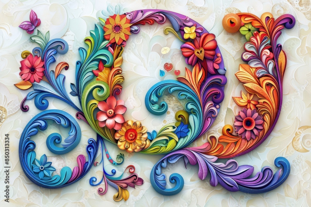 Fototapete a detailed illustration showcasing the letter q embellished with intricate patterns and vibrant colo